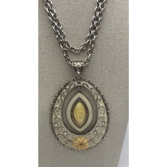 Beautiful White Enamel Silver Tone With Yellow Flower Large Statement Necklace - Picture 2 of 6